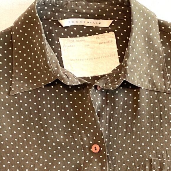 Vintage silk shirt 8 brown polka dot luxury - Picture 3 of 9